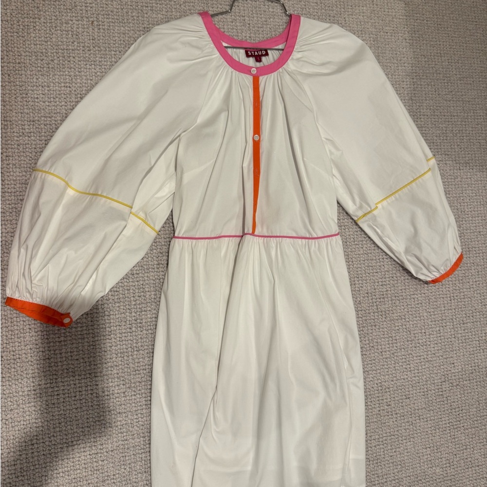 Staud White Dress with Colorful Accents